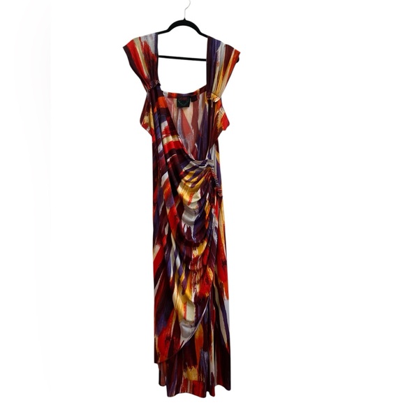Ashro Dresses & Skirts - AS:HRO Abstract Brushstroke Maxi Dress Draped Art Print Boho Statement XL